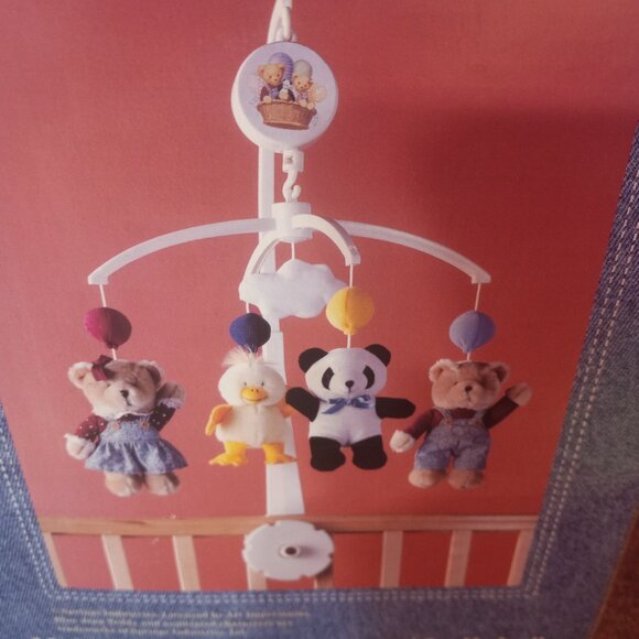 Blue Jean Teddy Bear Baby Nursery Musical Bear Duck Crib Mobile Brahms Lullaby - Picture 6 of 16